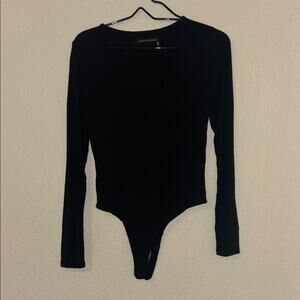 Naked Wardrobe Black Long Sleeve Bodysuit#183